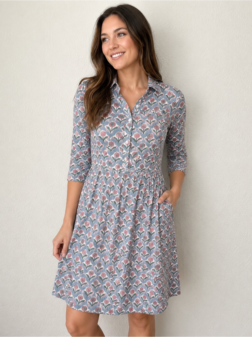 Haperson Hill Floral Midi Dress Medium 100% Cotton Button Nursing Bump Summer